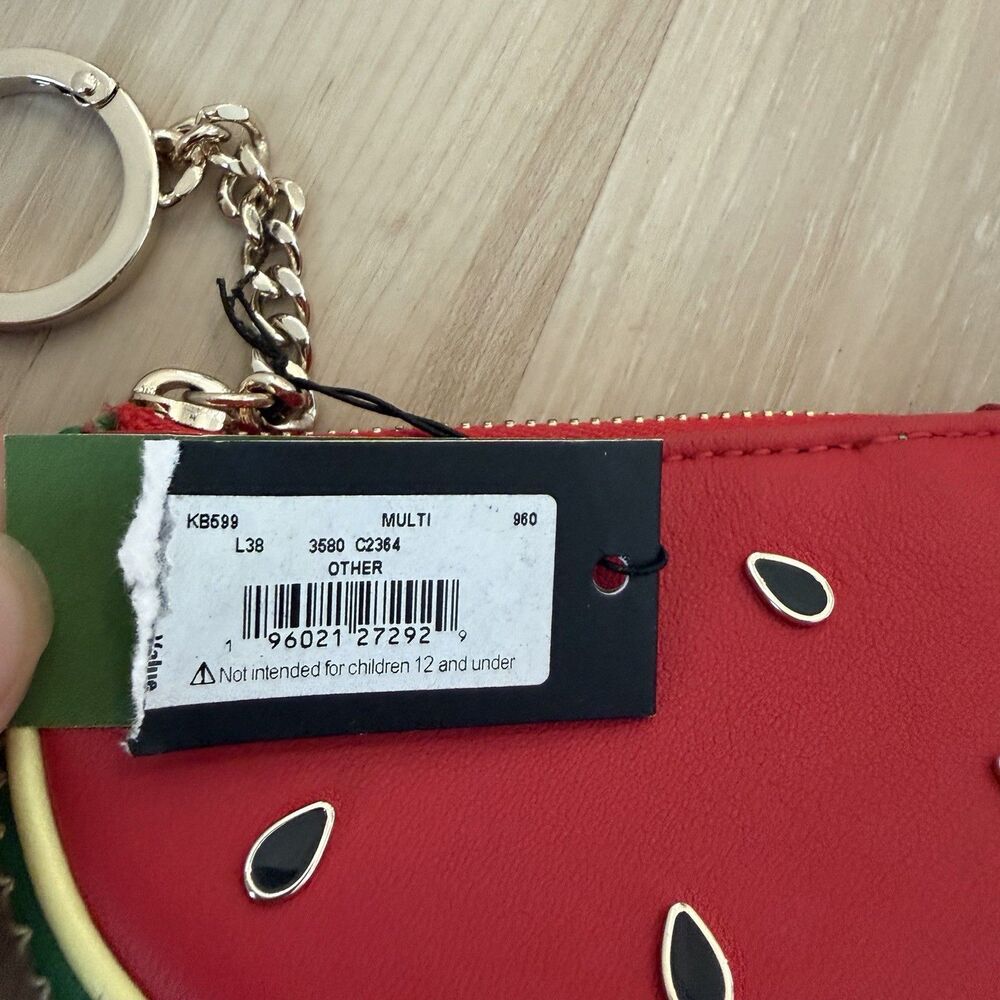 Kate Spade Leather Watermelon Slice Zip Coin Purse Keychain - Picture 4 of 7